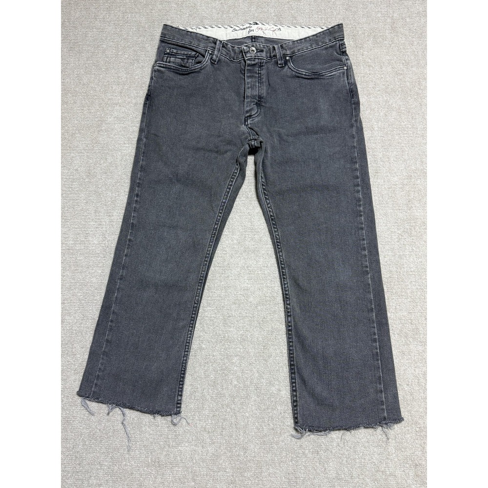Vans Jeans Mens 32x32 Gray Straight‎ Leg Button Fly Frayed Hem Custommade Denim